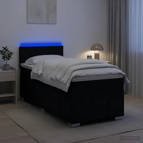 vidaXL Pat boxspring cu saltea Negru 100 x 200 cm Țesătură