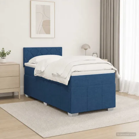 vidaXL Pat boxspring cu saltea albastru 100 x 200 cm Țesătură