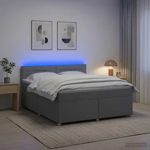 vidaXL Pat boxspring cu saltea Gri deschis 160 x 200 cm Țesătură