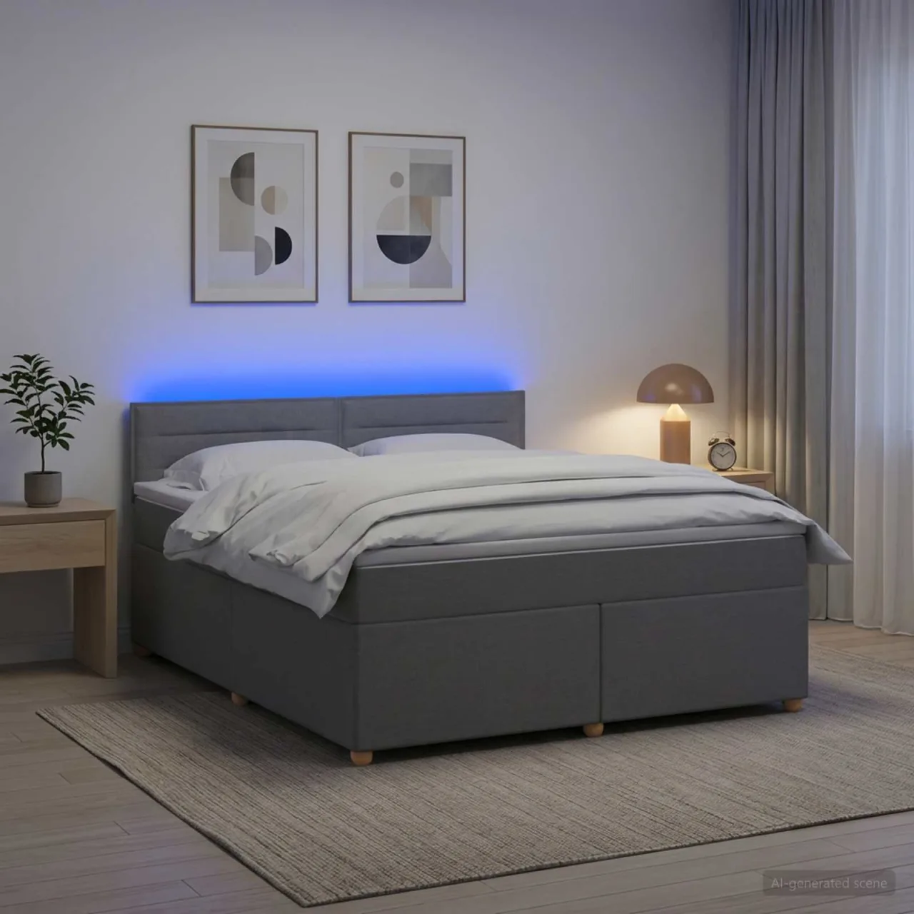 vidaXL Pat boxspring cu saltea Gri deschis 160 x 200 cm Țesătură