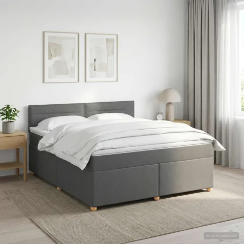 vidaXL Pat boxspring cu saltea Gri închis 160 x 200 cm Țesătură