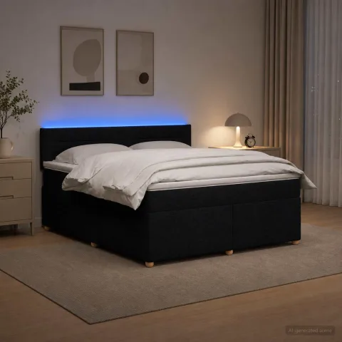 vidaXL Pat boxspring cu saltea Negru 180 x 200 cm Țesătură