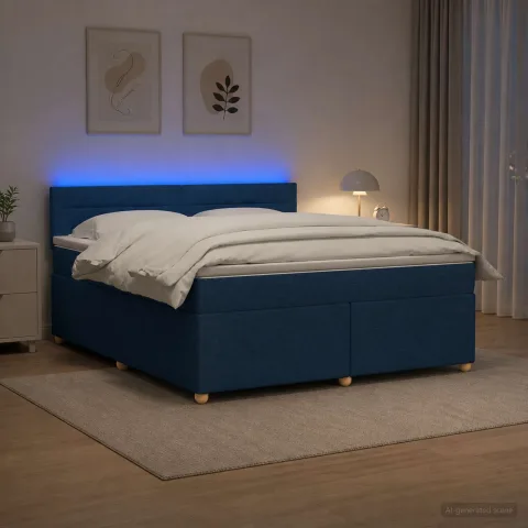 vidaXL Pat boxspring cu saltea albastru 180 x 200 cm Țesătură