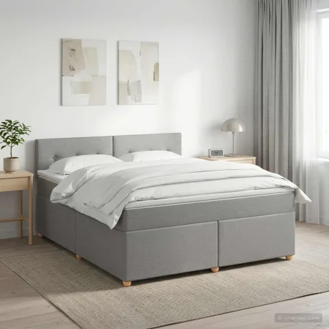 vidaXL Pat boxspring cu saltea Gri deschis 180 x 200 cm Țesătură