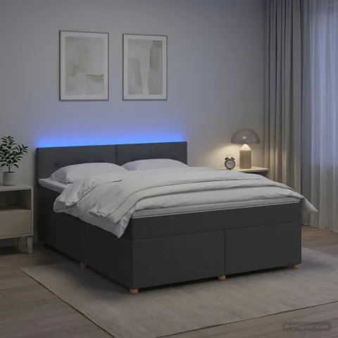 vidaXL Pat boxspring cu saltea Gri închis 160 x 200 cm Țesătură