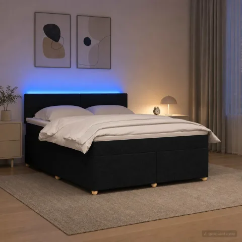 vidaXL Pat boxspring cu saltea Negru 180 x 200 cm Țesătură