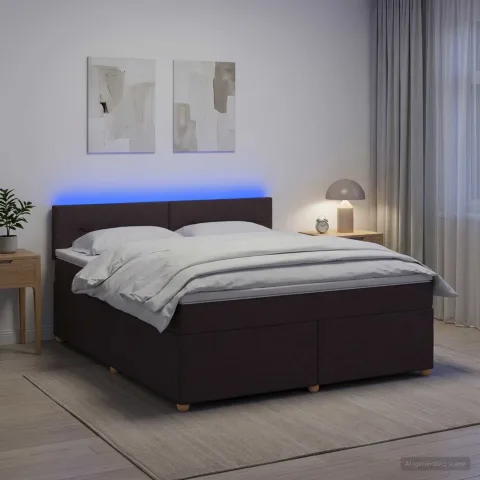 vidaXL Pat boxspring cu saltea Maro închis 160 x 200 cm Țesătură