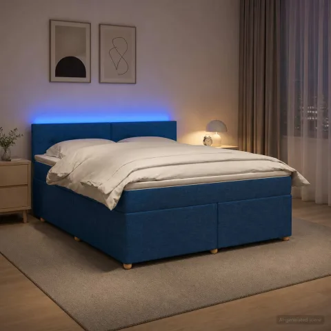 vidaXL Pat boxspring cu saltea albastru 160 x 200 cm Țesătură