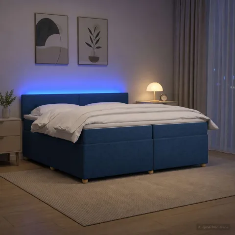 vidaXL Pat boxspring cu saltea albastru 200 x 200 cm Țesătură