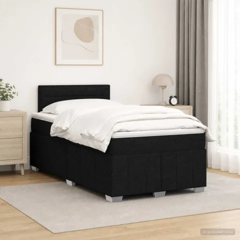 vidaXL Pat boxspring cu saltea Negru 120 x 190 cm Țesătură