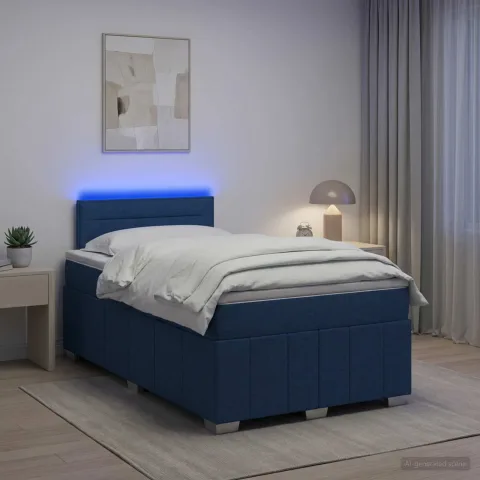 vidaXL Pat boxspring cu saltea albastru 120 x 190 cm Țesătură