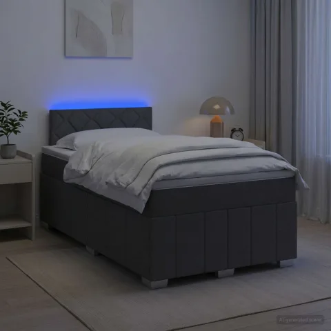 vidaXL Pat boxspring cu saltea Gri închis 120 x 190 cm Țesătură