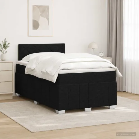 vidaXL Pat boxspring cu saltea Negru 120 x 190 cm Țesătură