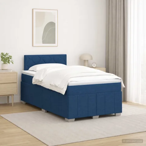 vidaXL Pat boxspring cu saltea albastru 120 x 190 cm Țesătură