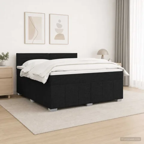 vidaXL Pat boxspring cu saltea Negru 180 x 200 cm Țesătură