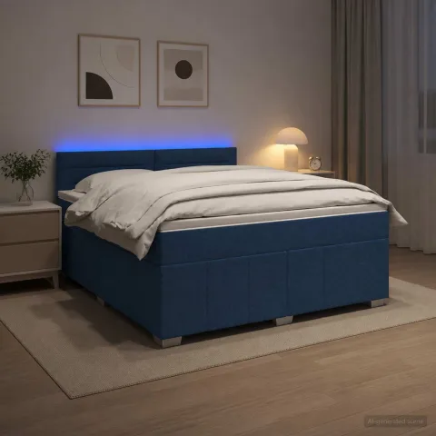 vidaXL Pat boxspring cu saltea albastru 160 x 200 cm Țesătură
