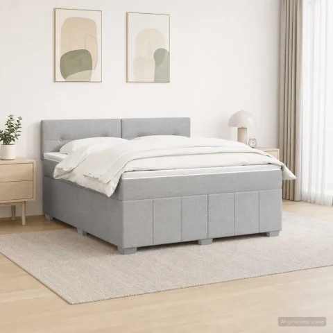 vidaXL Pat boxspring cu saltea Gri deschis 160 x 200 cm Țesătură