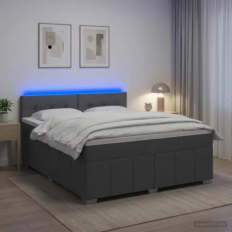 vidaXL Pat boxspring cu saltea Gri închis 140 x 190 cm Țesătură