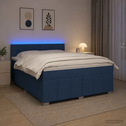 vidaXL Pat boxspring cu saltea albastru 140 x 200 cm Țesătură