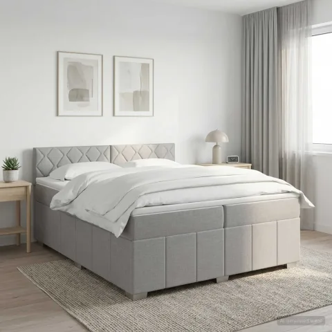 vidaXL Pat boxspring cu saltea Gri deschis 200 x 200 cm Țesătură