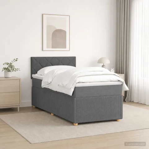 vidaXL Pat box spring cu saltea și LED Gri închis 90 x 190 cm Țesătură