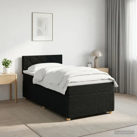 vidaXL Pat boxspring cu saltea Negru 100 x 200 cm Țesătură