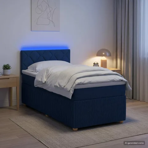 vidaXL Pat boxspring cu saltea albastru 100 x 200 cm Țesătură