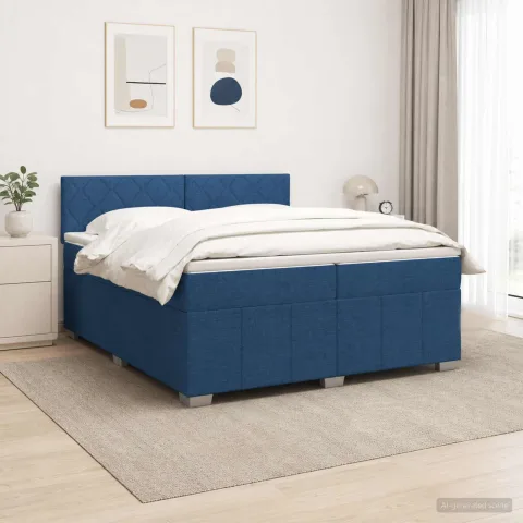 vidaXL Pat boxspring cu saltea albastru 200 x 200 cm Țesătură