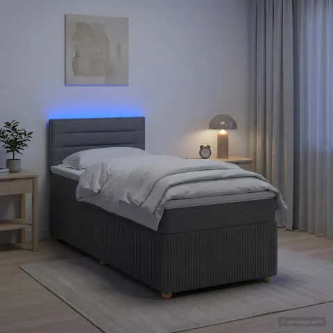 vidaXL Pat box spring cu saltea și LED Gri închis 90 x 190 cm Țesătură