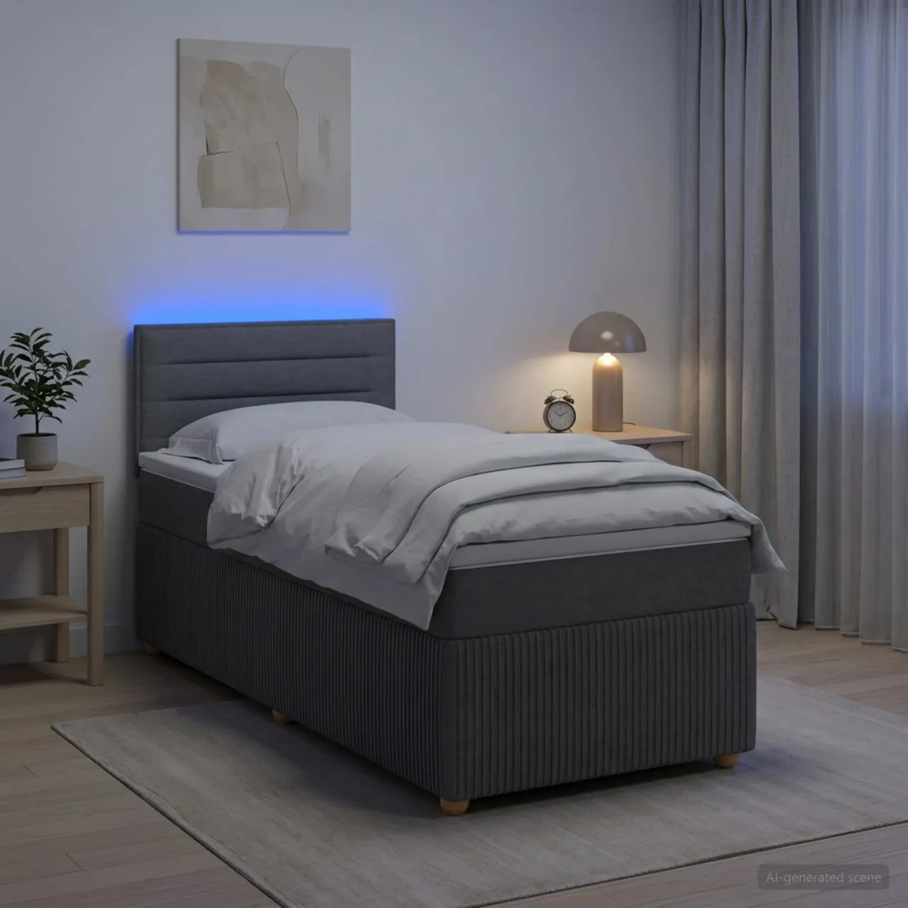 vidaXL Pat box spring cu saltea și LED Gri închis 90 x 190 cm Țesătură