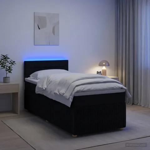 vidaXL Pat boxspring cu saltea Negru 100 x 200 cm Țesătură