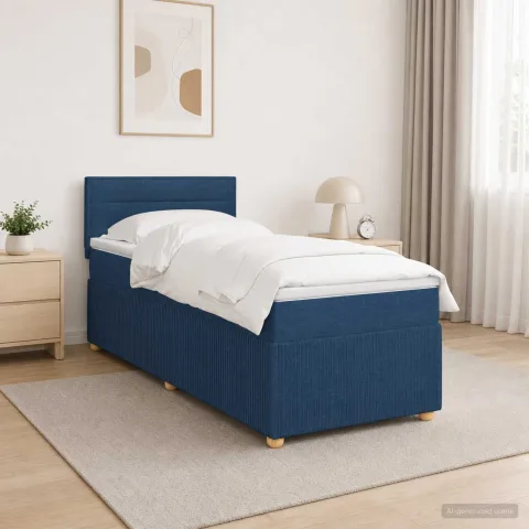 vidaXL Pat boxspring cu saltea albastru 100 x 200 cm Țesătură