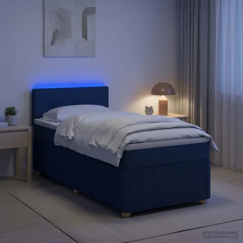 vidaXL Pat boxspring cu saltea albastru 90 x 200 cm Țesătură