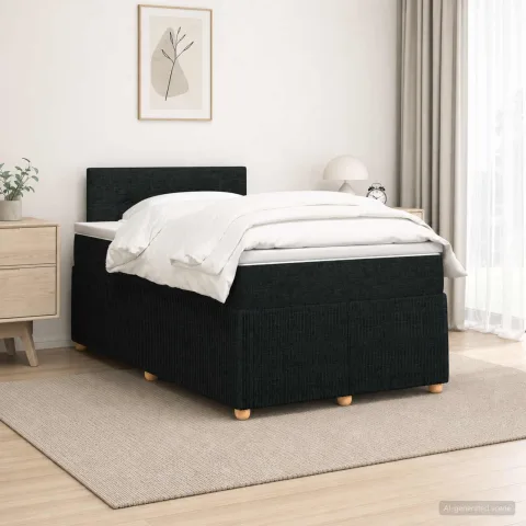 vidaXL Pat boxspring cu saltea Negru 120 x 200 cm Țesătură