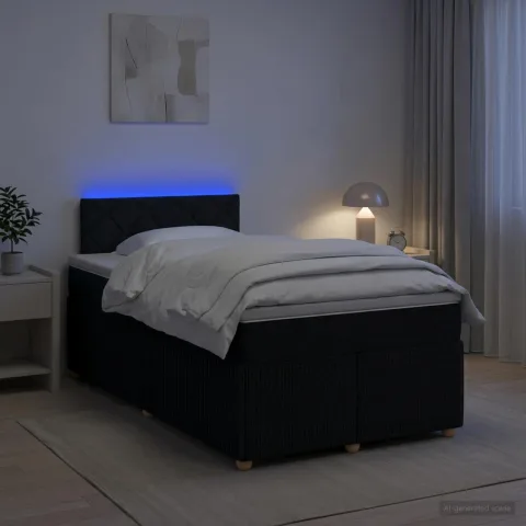 vidaXL Pat boxspring cu saltea Negru 120 x 200 cm Țesătură