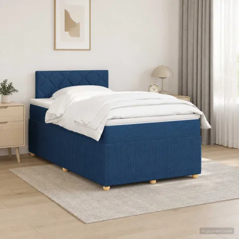 vidaXL Pat boxspring cu saltea albastru 120 x 190 cm Țesătură