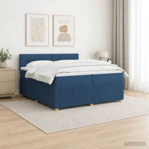 vidaXL Pat boxspring cu saltea albastru 200 x 200 cm Țesătură