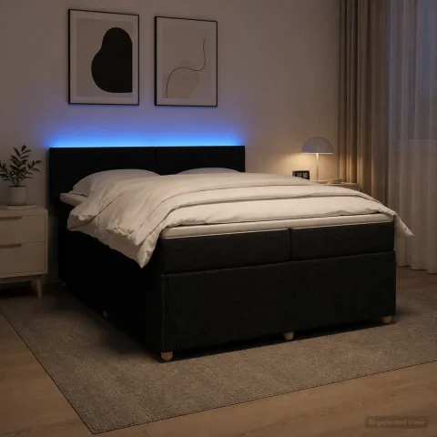 vidaXL Pat boxspring cu saltea Negru 200 x 200 cm Țesătură