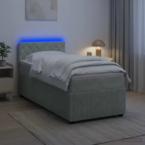 vidaXL Pat box spring cu saltea și LED Gri deschis 90 x 190 cm Catifea