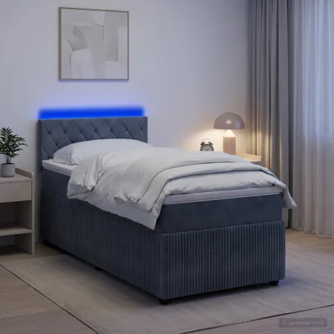 vidaXL Pat boxspring cu saltea Gri închis 80 x 200 cm Catifea