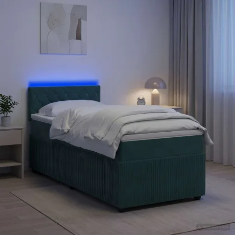 vidaXL Pat boxspring cu saltea Verde închis 90 x 200 cm Catifea