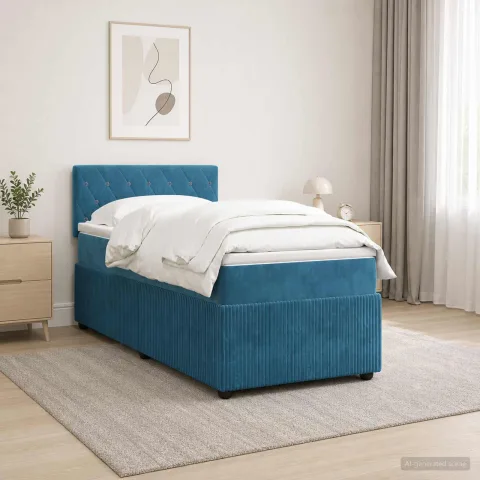 vidaXL Pat boxspring cu saltea albastru 100 x 200 cm Catifea