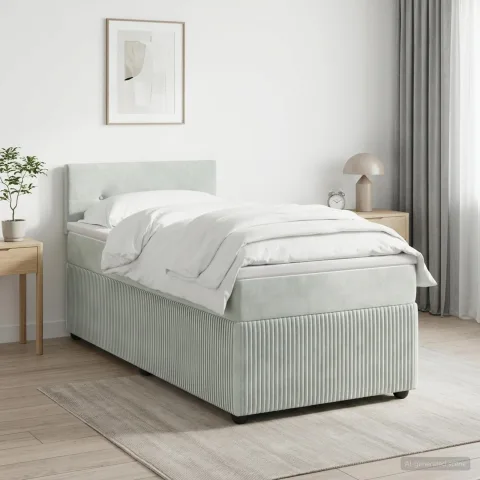 vidaXL Pat boxspring cu saltea Gri deschis 100 x 200 cm Catifea
