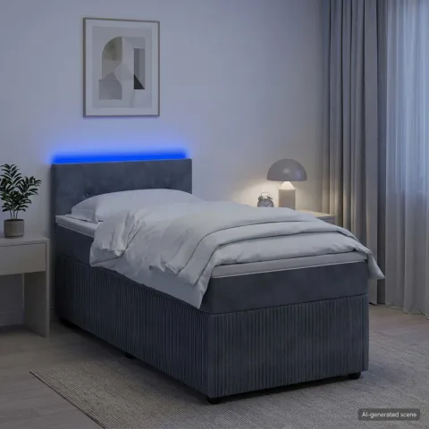 vidaXL Pat boxspring cu saltea Gri închis 80 x 200 cm Catifea