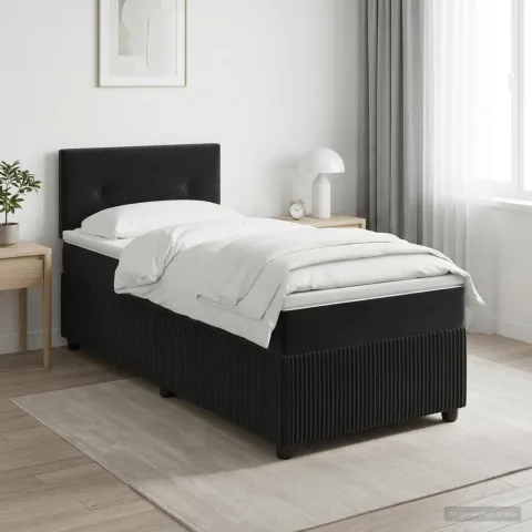 vidaXL Pat boxspring cu saltea cu benzi LED Negru 90 x 190 cm Catifea
