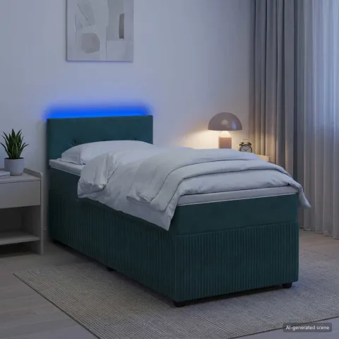 vidaXL Pat boxspring cu saltea Verde închis 90 x 190 cm Catifea