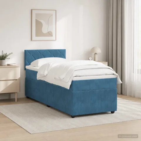 vidaXL Pat boxspring cu saltea albastru 90 x 200 cm Catifea