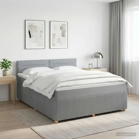 vidaXL Pat boxspring cu saltea Gri deschis 160 x 200 cm Țesătură