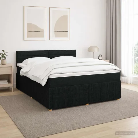 vidaXL Pat boxspring cu saltea Negru 180 x 200 cm Țesătură