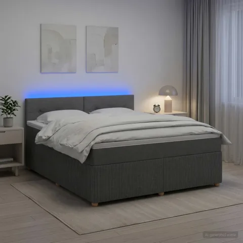 vidaXL Pat boxspring cu saltea Gri închis 140 x 200 cm Țesătură